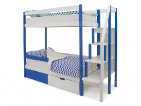 Двухъярусная кровать Svogen с ящиками и бортиком сине-белый в Ирбите - irbit.magazinmebel.ru | фото