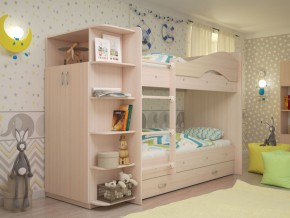 Кровать 2-х ярусная Мая с ящиками и шкафом на латофлексах млечный дуб в Ирбите - irbit.magazinmebel.ru | фото