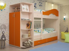 Кровать 2-х ярусная Мая с ящиками и шкафом на латофлексах оранж в Ирбите - irbit.magazinmebel.ru | фото
