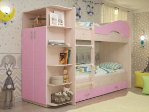 Кровать 2-х ярусная Мая с ящиками и шкафом на латофлексах розовый в Ирбите - irbit.magazinmebel.ru | фото
