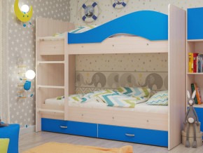 Кровать 2-х ярусная Мая с ящиками на латофлексах млечный дуб/синий в Ирбите - irbit.magazinmebel.ru | фото