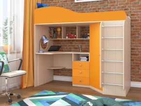 Кровать чердак Кадет 1 с металлической лестницей Дуб молочный-Оранжевый в Ирбите - irbit.magazinmebel.ru | фото