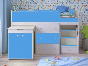 Кровать чердак Малыш 80х180 Дуб молочный, Голубой в Ирбите - irbit.magazinmebel.ru | фото