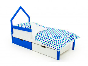 Кровать-домик мини Svogen с ящиками и бортиком сине-белый в Ирбите - irbit.magazinmebel.ru | фото