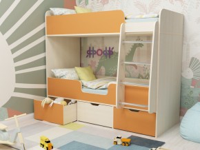 Кровать двухъярусная Малыш двойняшка дуб молочный-оранжевый в Ирбите - irbit.magazinmebel.ru | фото
