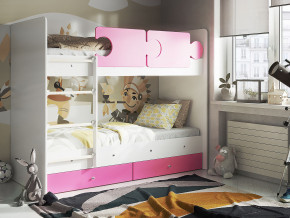 Кровать двухъярусная Тетрис латы с бортиками белый-розовый в Ирбите - irbit.magazinmebel.ru | фото