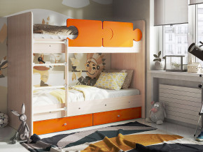 Кровать двухъярусная Тетрис латы с бортиками дуб млечный-оранжевый в Ирбите - irbit.magazinmebel.ru | фото