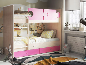 Кровать двухъярусная Тетрис латы с бортиками дуб млечный-розовый в Ирбите - irbit.magazinmebel.ru | фото