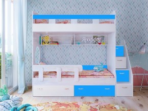 Кровать двухъярусная Юниор 1 винтерберг-белый с голубым в Ирбите - irbit.magazinmebel.ru | фото - изображение 1