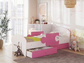 Кровать Мозаика с ящиком и бортиками на ламелях белый-розовый в Ирбите - irbit.magazinmebel.ru | фото