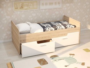 Кровать Умка дуб сонома с белыми ящиками в Ирбите - irbit.magazinmebel.ru | фото